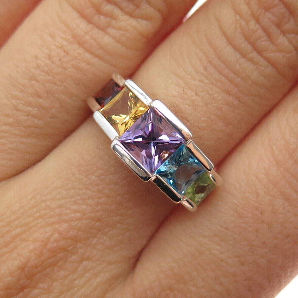 MICHELLE ALBALA 925 Sterling Silver Vintage Real Multi-Color Gem Ring Size 7.25